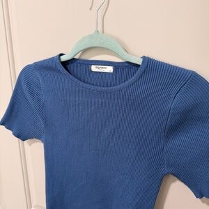 zeagoo Ribbed Navy Short Sleeve Knit Top
